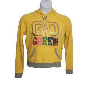 Y2K VS PINK go green hoodie bright yellow distressed spellout sweatshirt S‎